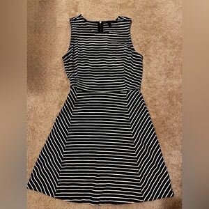 J. Crew Black and White Striped Midi Dress